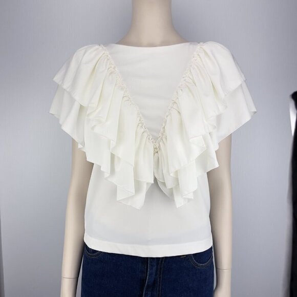 Coastal Cowgirl‎ Victorian White Blouse Flaunt Ruffles Front&Back Yakuza s S-M - Picture 13 of 15